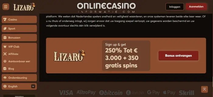 Overview of lizaro casino login